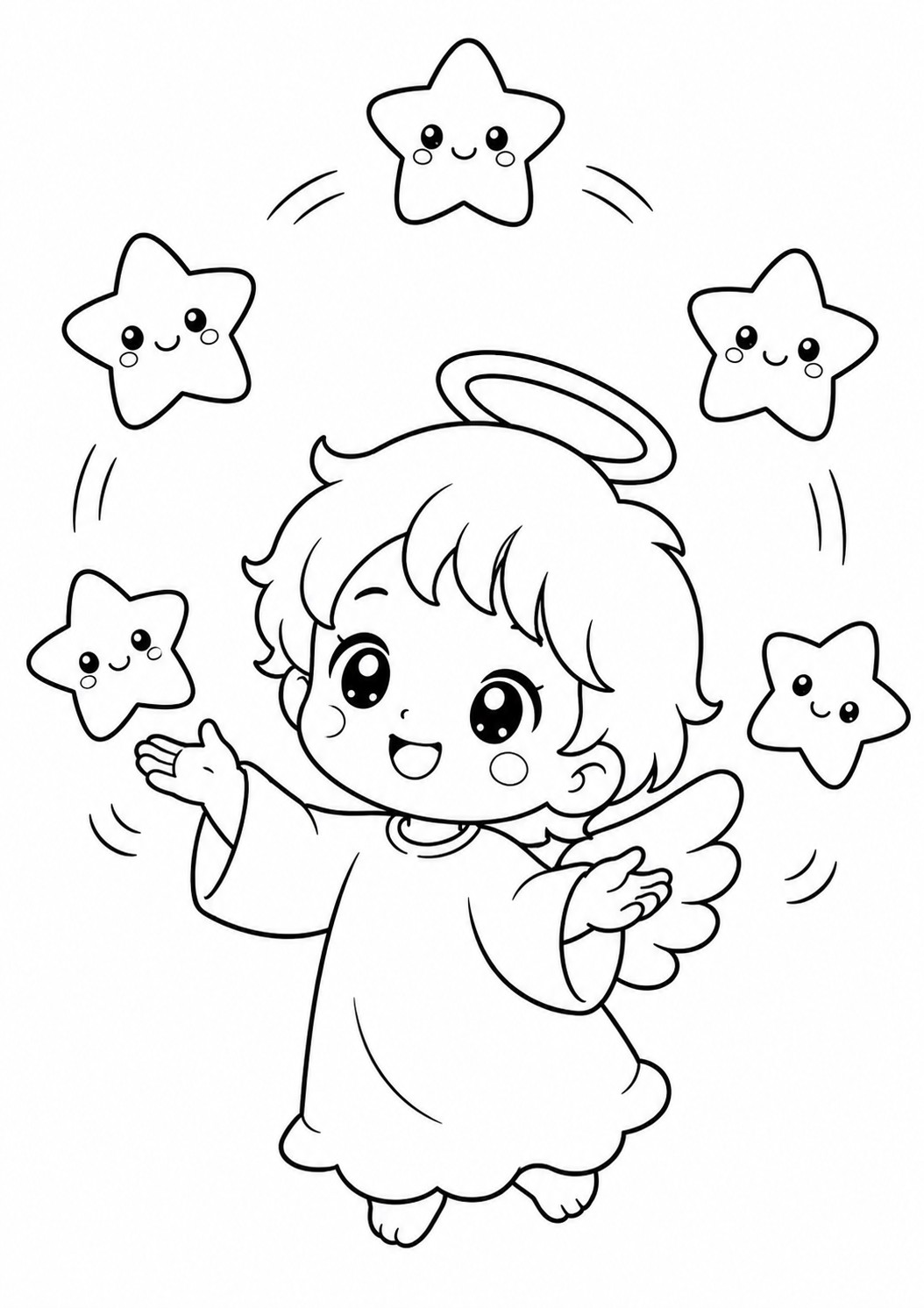 Coloriage ange avec étoiles